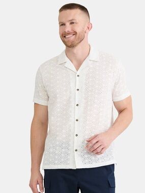 Fly By Night Men’s Eyelet Button-Up Shirt – Size 2XL